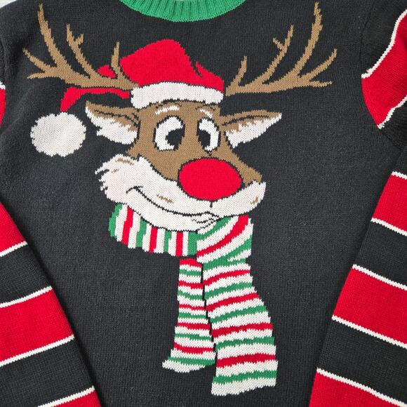 Ugly Christmas Sweater Reindeer Red Nose Backside Kisses Men's size Medium - Picture 4 of 16